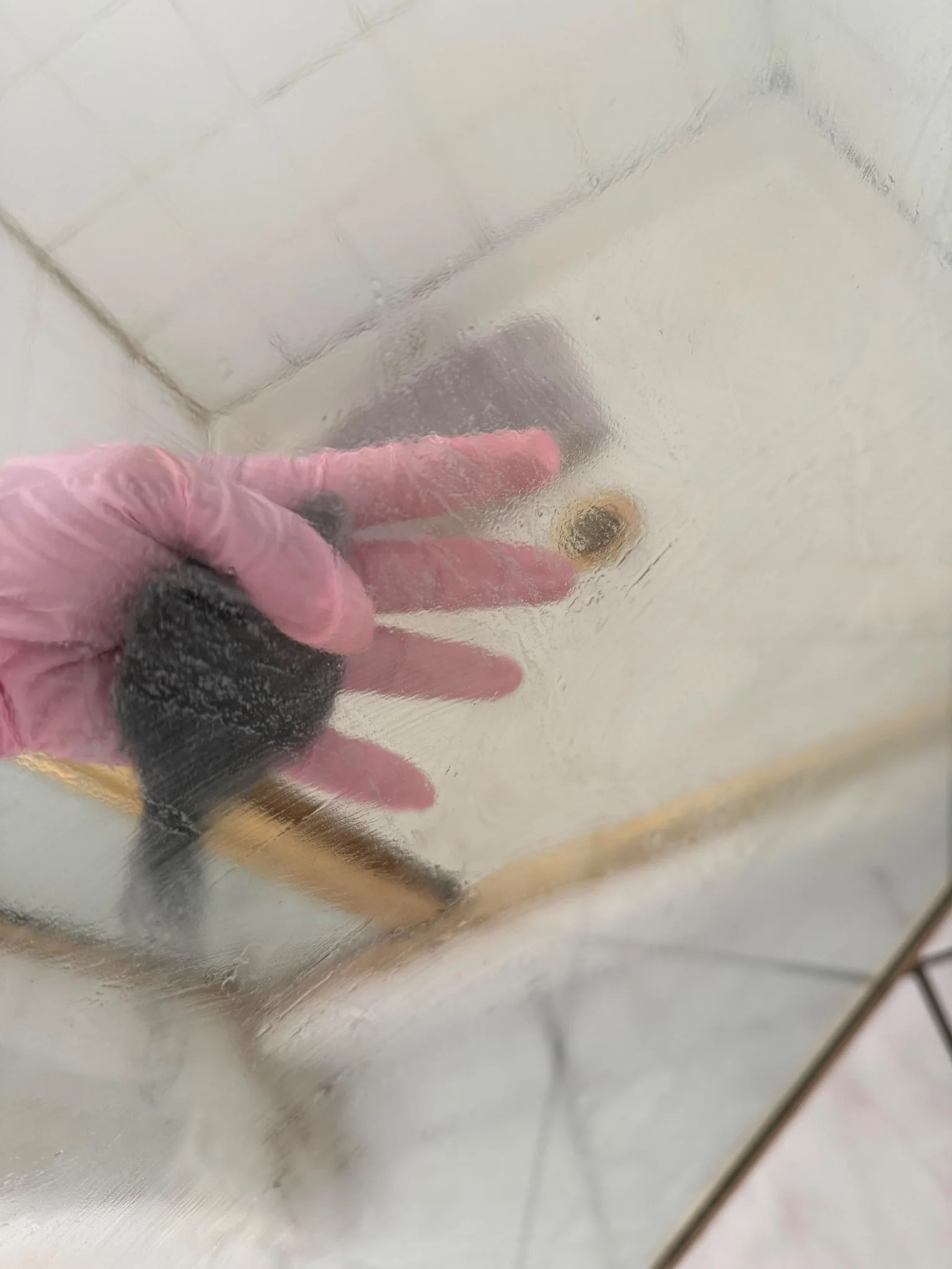 Shower glass during the cleaning process