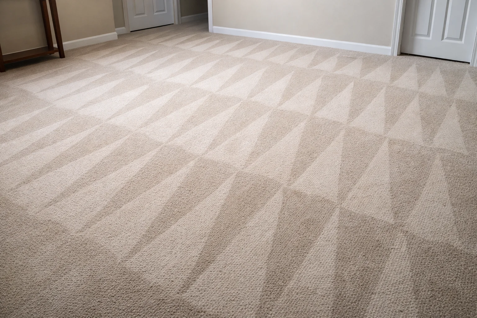 Freshly cleaned carpet with visible cleaning lines