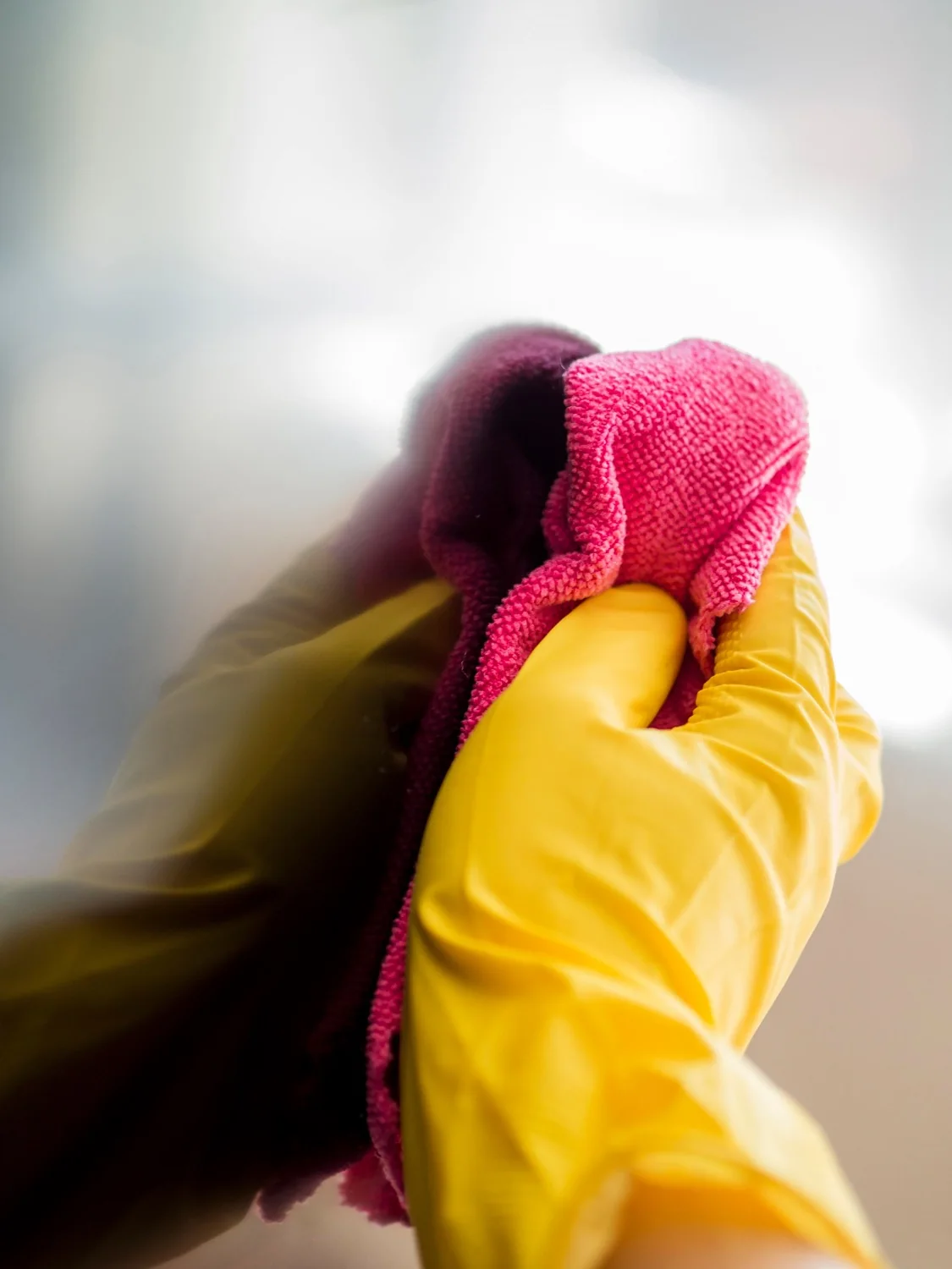 Deep cleaning detail with gloved hands and cloth